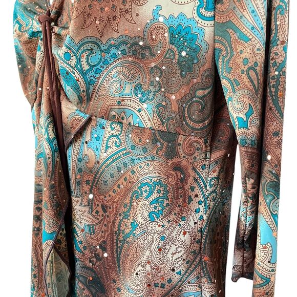 Obe Vintage Y2K Paisley Babydoll V-Neck Whimsigoth Sequins Knit Top Fairy sz 1X - Picture 9 of 16